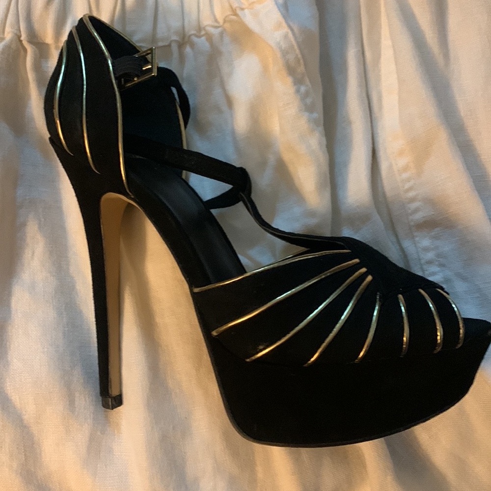 Size 8.5 (euro 39) Black Suede Truth or Dare by Madonna Stiletto Platforms. .